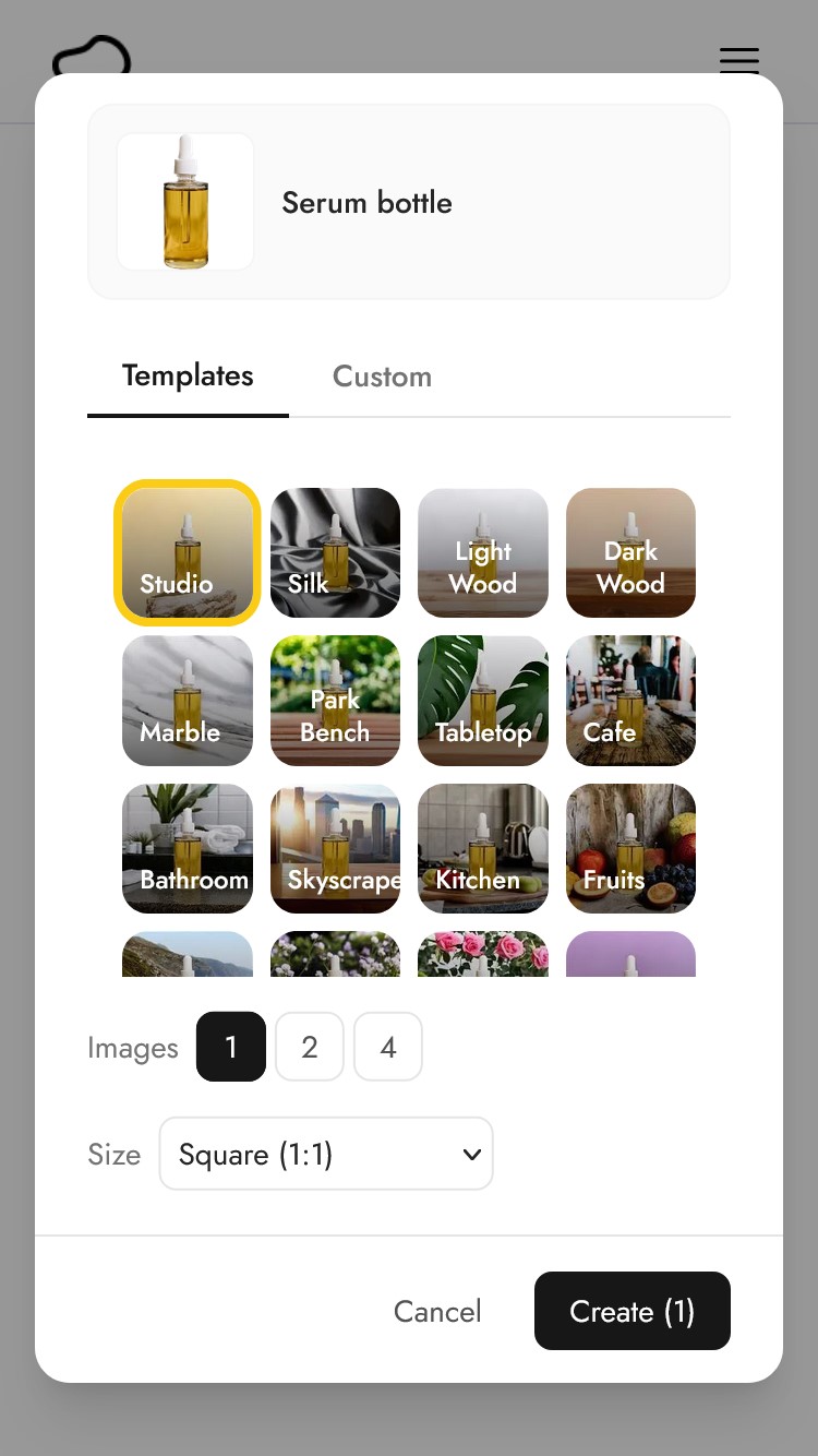 The Templates tab for generating images