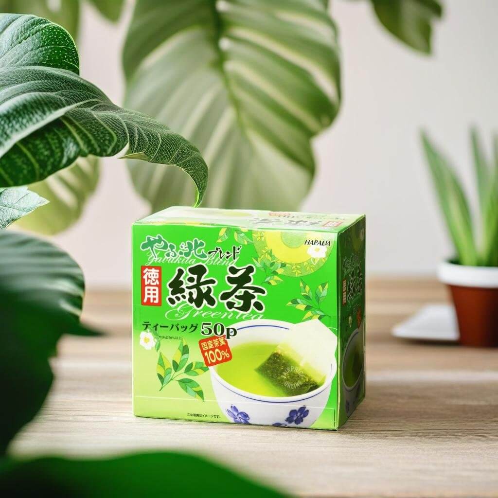 A product On a table, green plant, bright, product photography