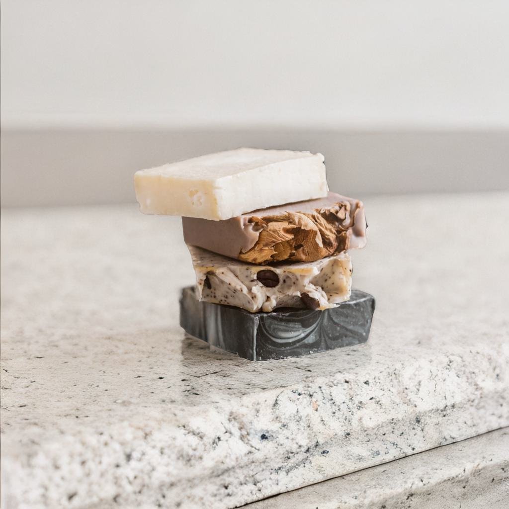 A product standing on a granite table